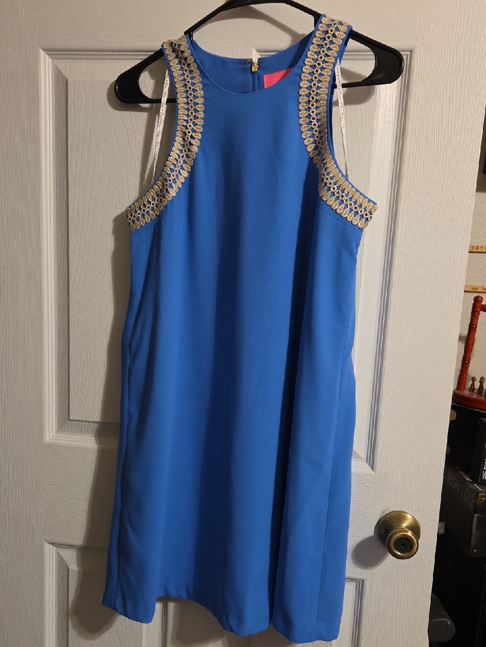 Lilly Pulitzer Blue Sleeveless Shift Dress with Gold Trim